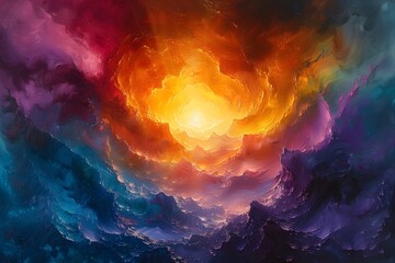 Vivid Pyrotechnic Visions of an Ethereal Cosmic Dreamscape Materializing in Artful Oil Painting - obrazy, fototapety, plakaty
