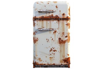 old rusted white refrigerator on white background