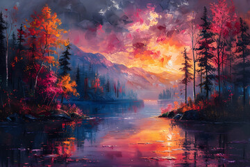 Breathtaking Magical Landscape of Vibrant Autumn Hues and Mystical Atmosphere