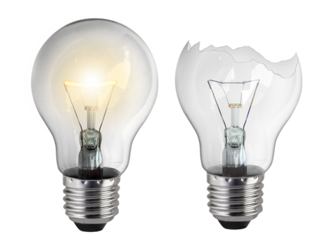 light bulb and Broken light bulb, transparent background