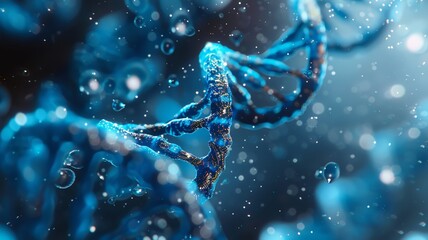 Crisp blue DNA helix strands illustrating advanced genetic research and biotech - obrazy, fototapety, plakaty
