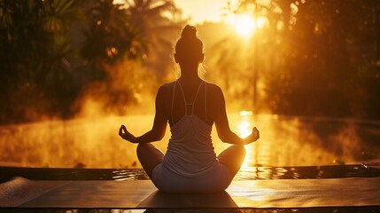 Tranquil Yoga Meditation at Dawn by the Water