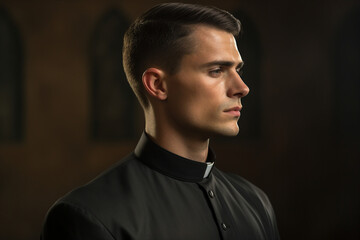 Generative AI picture of monastery church priest praying God religious holiday