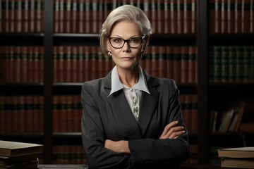Confident female lawyer portrait. Executive work justice posing law. Generate Ai