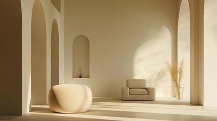 A living room with modern furnishings and a minimalist aesthetic.