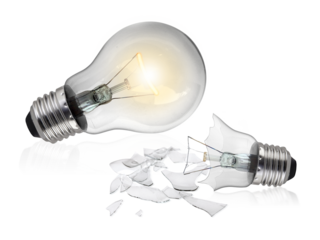 Broken light bulb, transparent background