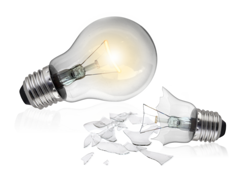 Broken light bulb, transparent background