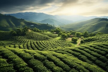 green coffee plantation Generative AI - obrazy, fototapety, plakaty