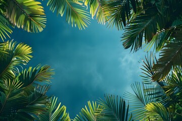 Fototapeta na wymiar Lush Tropical Palm Leaf Frame with Serene Copy Space