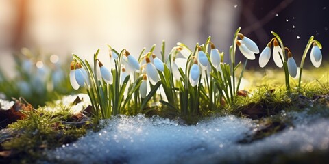 snowdrops bloom Generative AI - obrazy, fototapety, plakaty