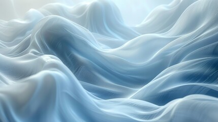 Fototapeta premium Ethereal Blue Fabric Waves Flowing Gently in a Dreamy, Soft-Lit Setting