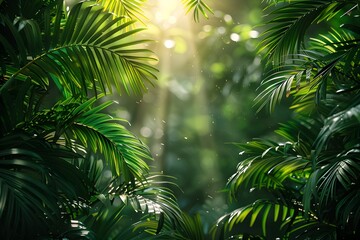 Verdant Jungle Canopy Illuminated by Warm Sunbeams