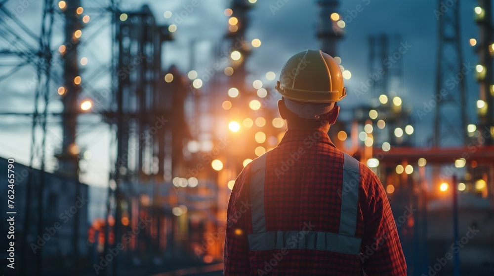 Wall mural an electrical engineer standing and watching at a power plant.