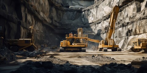 excavators working in a quarry Generative AI