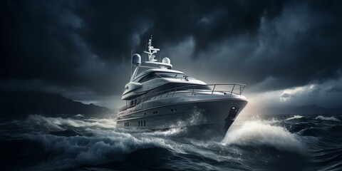 yacht in the ocean in a storm Generative AI - obrazy, fototapety, plakaty