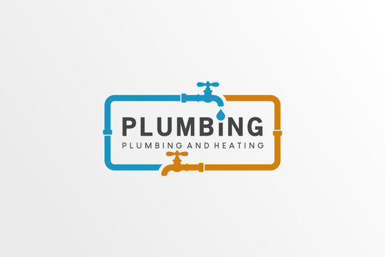 Plumbing, heating and cooling services company logo design template. Vector pipe and faucet logo