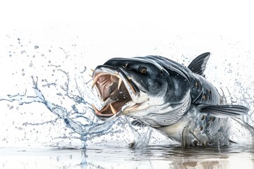 catfish jumping in water on white background - obrazy, fototapety, plakaty