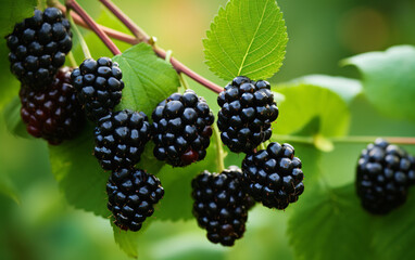 blackberry branch, wild strawberry, blackberry bush, green leaves,