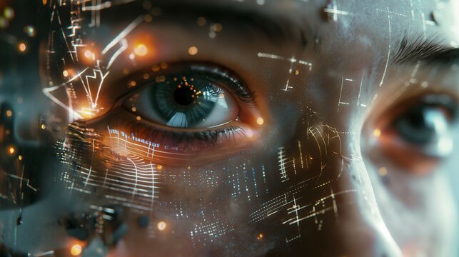 A Woman's Face With The Eyes In Digital Light Technology .