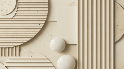 Abstract Composition of Geometric Shapes and Textured Lines in Neutral Tones