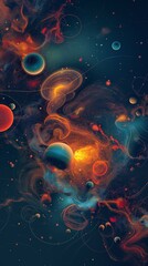 Abstract Space Background with Planets and Stars.