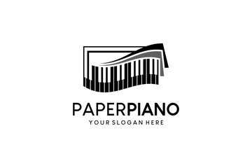 Piano and paper logo vector illustration, piano keyboard music paper logo design
