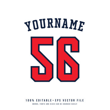 Jersey number, basketball team name, printable text effect, editable vector 56 jersey number	