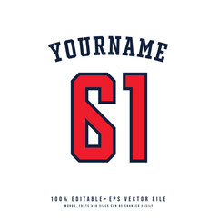 Jersey number, basketball team name, printable text effect, editable vector 61 jersey number	