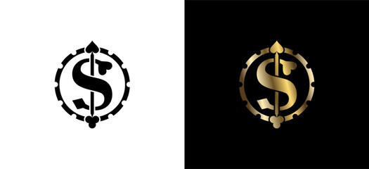 Vector casino logo, dollar sign icon rummy in chips for casino business and card games
