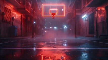 Dimly Lit Alley With Basketball Hoop