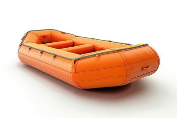 orange inflatable raft is sitting on a white background