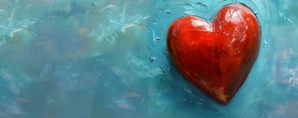 Red Heart Painting on Blue Background