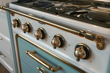 wolf stove's new range white with gold trim - obrazy, fototapety, plakaty