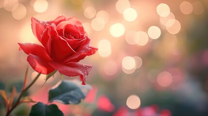 Close-up of red roses with bokeh and copy space for text, valentine background, generative ai