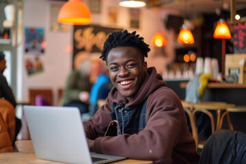 Obraz premium young black man using a laptop at an office