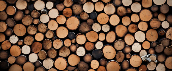tree section, Pile logs, Wooden background, Concept deforestation, texture element banner