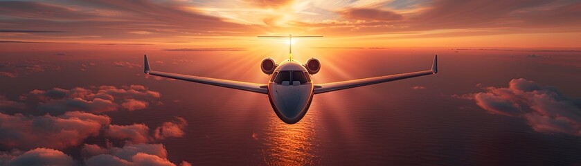 Luxurious Private Jet Voyage Across Breathtaking Skyscape at Dusk