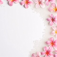 White blank card around an ornament of pink flowers. Flowering flowers, a symbol of spring, new life.