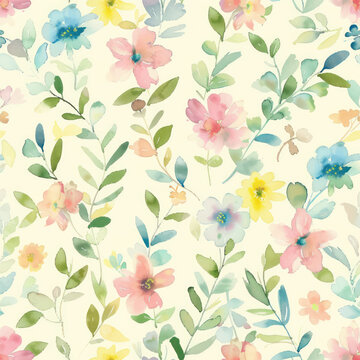 Sweet flower watercolor seamless pattern. Soft pastel colors water color seamless pattern for beauty products or other.	