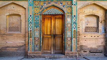 Kashgar, Xinjiang, China: a door in the interiors of Id Kah Mosque, the most famous attractions in...