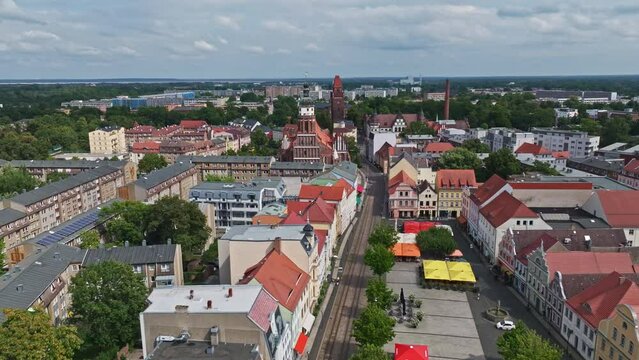 Aerial drone view of Altmarkt or Old market square Cottbus , Germany