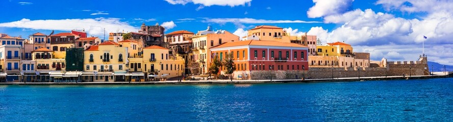 Beautiful Greece and best scenic places - panorama of picturesque old town Chania. Crete island - 762472761