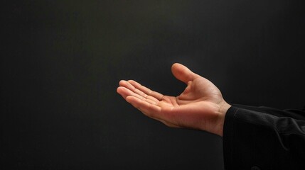 man Hand praying on clear black background