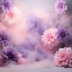 Pink white flowers around white smoke space for your own content.Flowering flowers, a symbol of spring, new life.