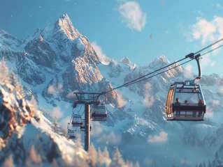 Foto auf Acrylglas Cable car gondola in front of mountain scenery © Nataliia