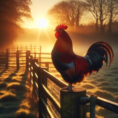 Rooster ready to make his call early in the morning - obrazy, fototapety, plakaty