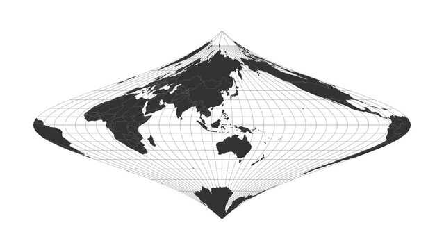World map. Foucaut's stereographic equivalent projection. Animated projection. Loopable video.