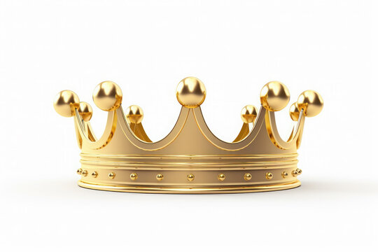 golden crown on a white background. symbol of power for the king. monarchy and kingdom. wealth and luxury.