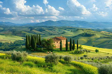 Obraz premium Photo of Tuscany field view
