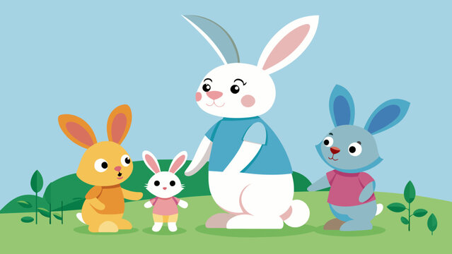 cute cartoon rabbits family in the meadow clip art preview